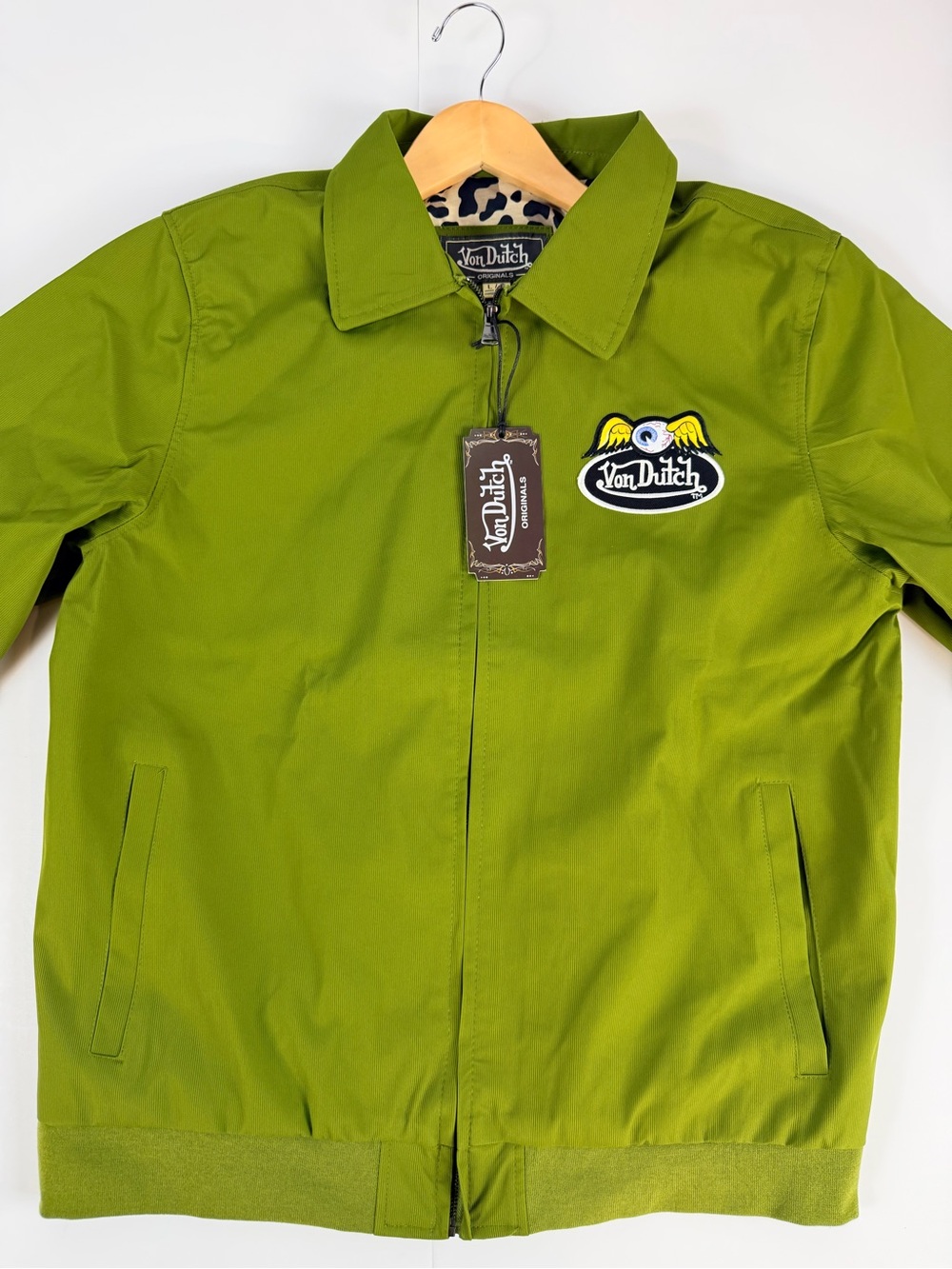 Von Dutch Kulture Bomber Green Zip-Up Jacket with Logo Patch